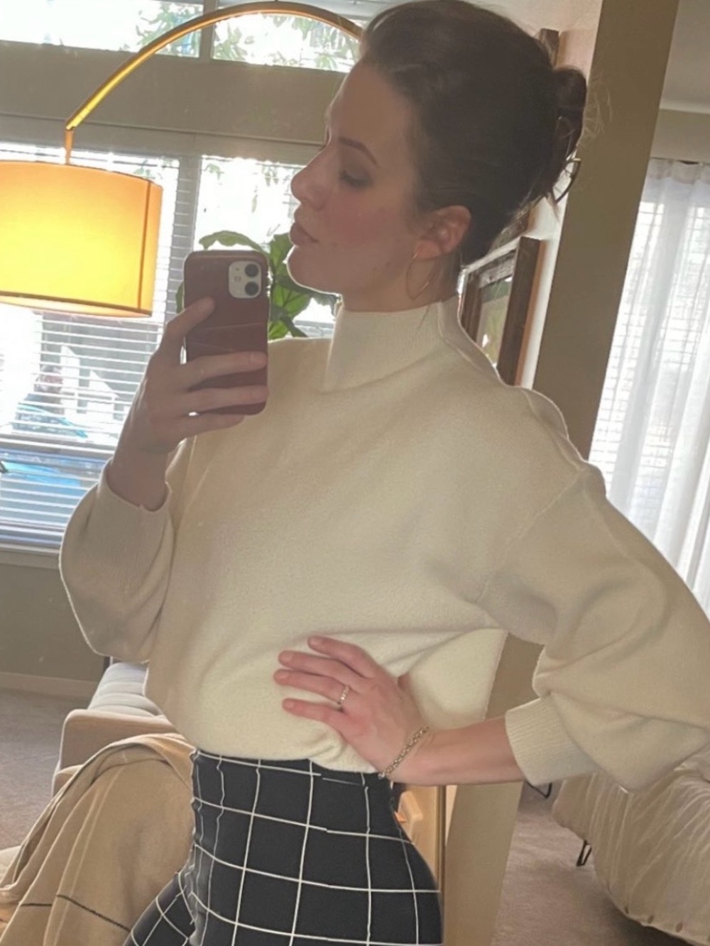 Vici Cream Mock Neck Sweater with Balloon Sleeves